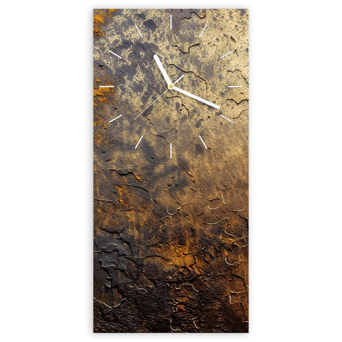 Wanduhr Golden Texture aus Glas – Hochformat 30 × 60 cm mit Ziffernblatt Linie