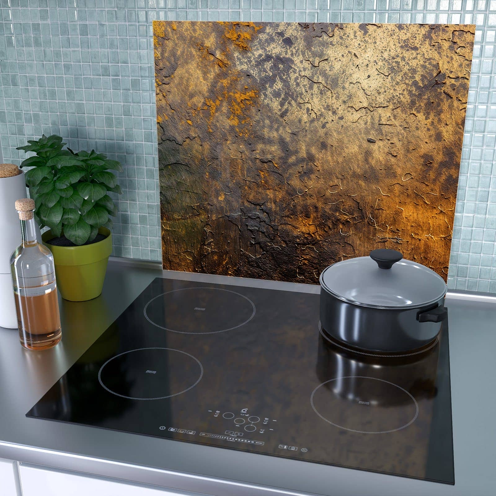 1-teilige Herdabdeckplatten mit Golden Texture-Motiv als Spritzschutz hinter dem Kochfeld