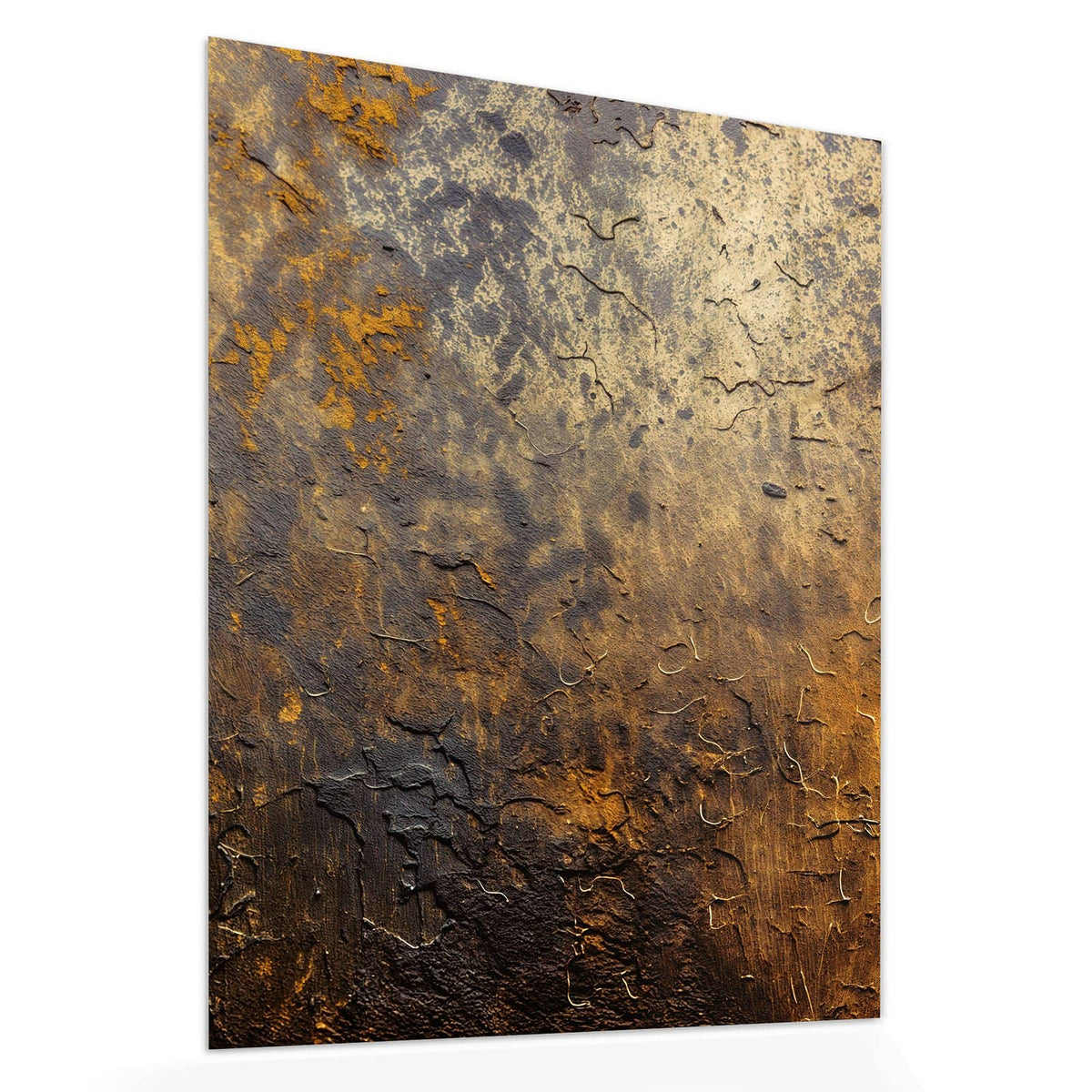 Echtglas, 4 mm – kein Acryl, keine Folie – Wandbild - Goldbrauner Rost - Hochformat
