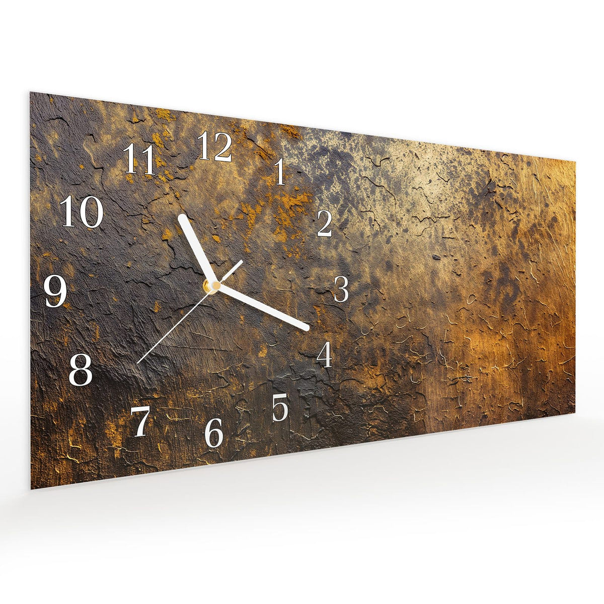 Vormontiert – mit Schwebeeffekt – Wanduhr Golden Texture aus Glas – Querformat 60 × 30 cm