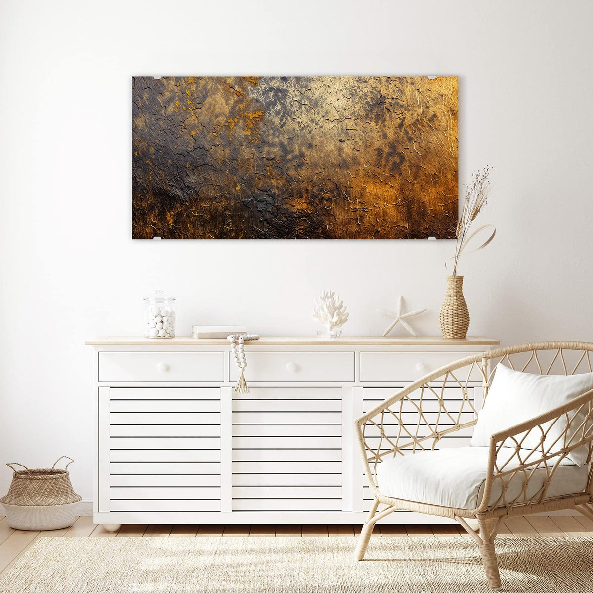 Echtglas, 4 mm – kein Acryl, keine Folie – Wandbild - Goldbrauner Rost - Querformat