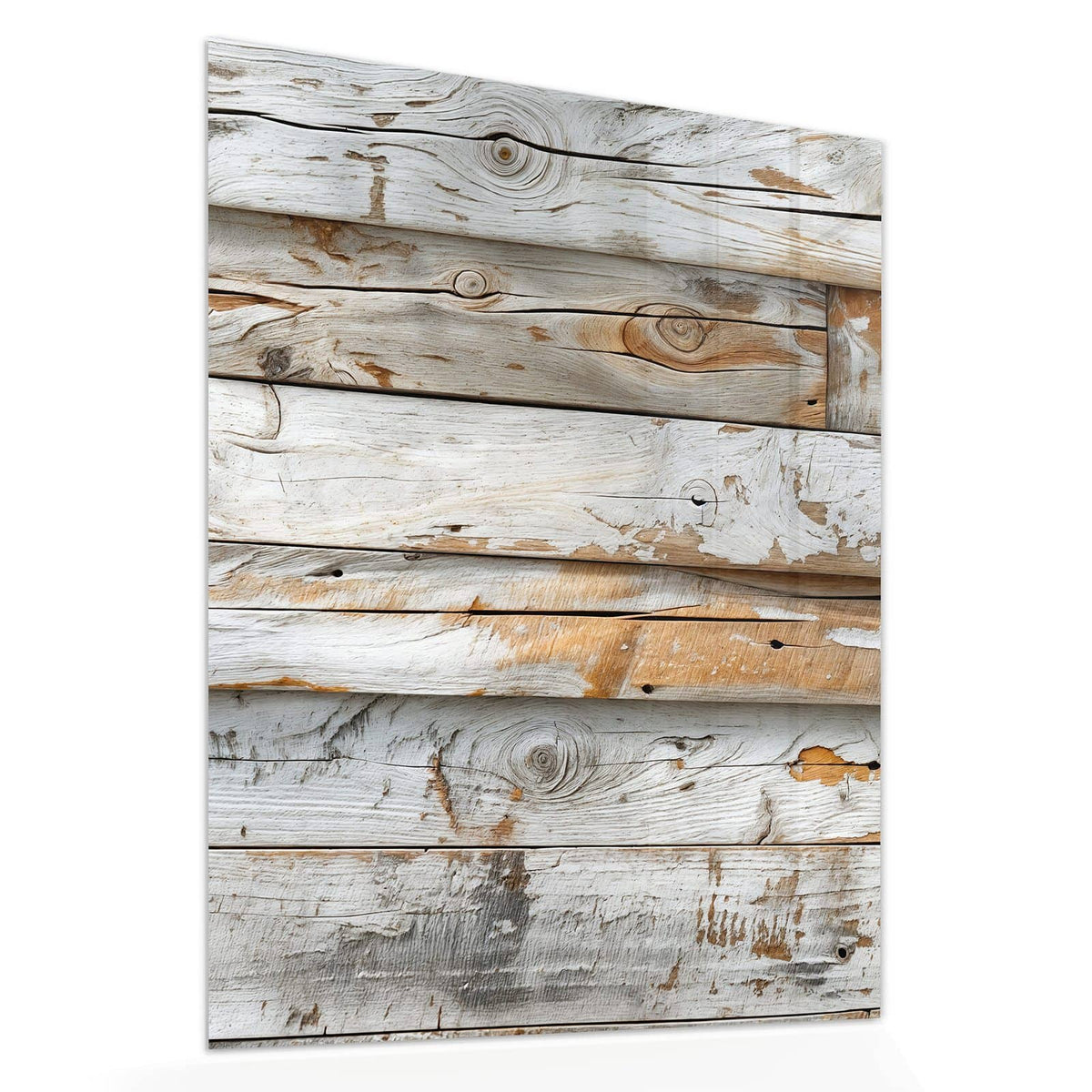 Echtglas, 4 mm – kein Acryl, keine Folie – Wandbild - Gekalktes Altholz - Hochformat