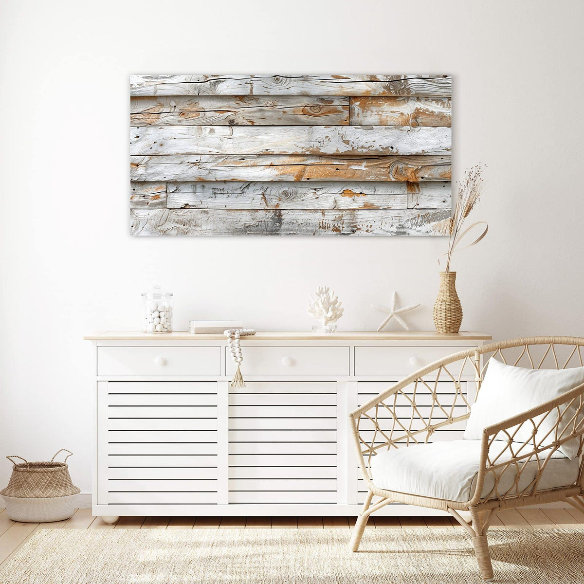 Echtglas, 4 mm – kein Acryl, keine Folie – Wandbild - Gekalktes Altholz - Querformat