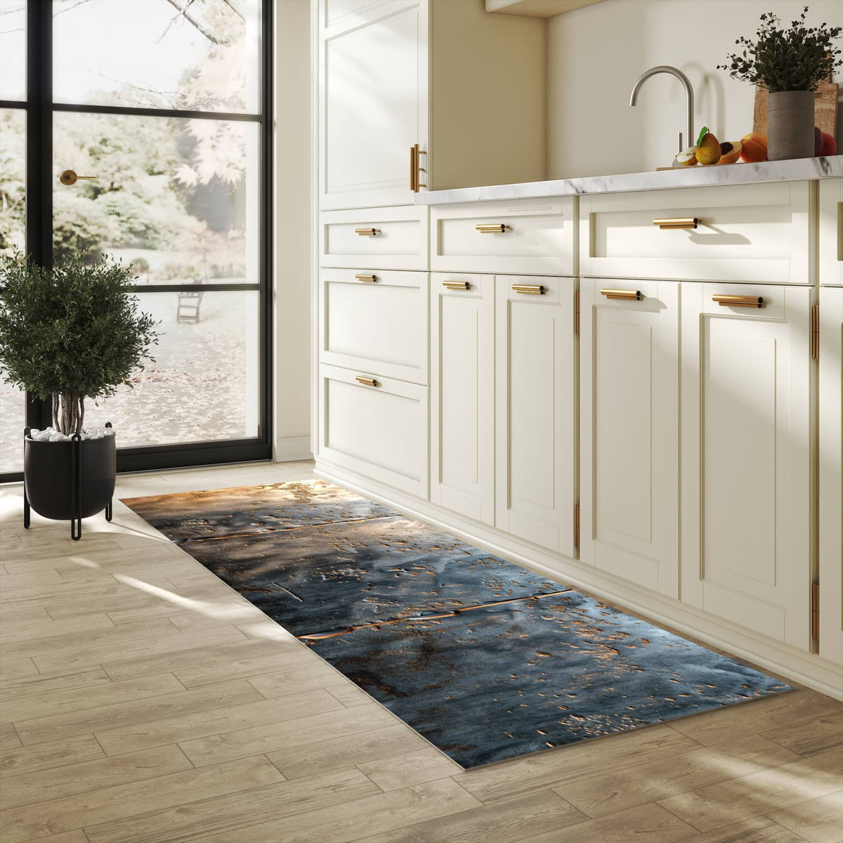 Langlebiger Teppich für die Küche mit Motiv Metalltextur in heller Küche