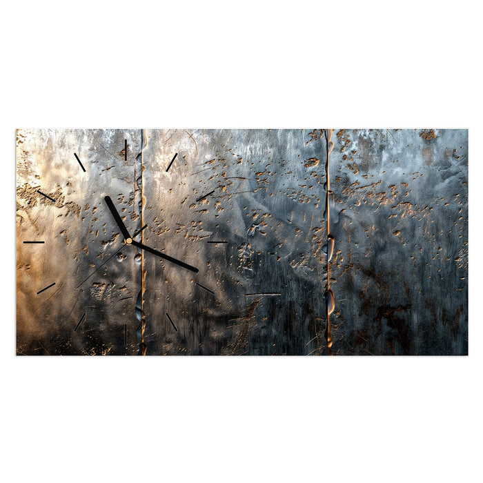 Wanduhr Metalltextur aus Glas – Querformat 60 × 30 cm mit Ziffernblatt Linie