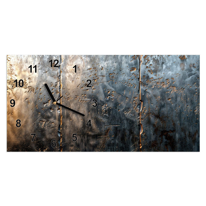 Wanduhr Metalltextur aus Glas – Querformat 60 × 30 cm mit Ziffernblatt Modern