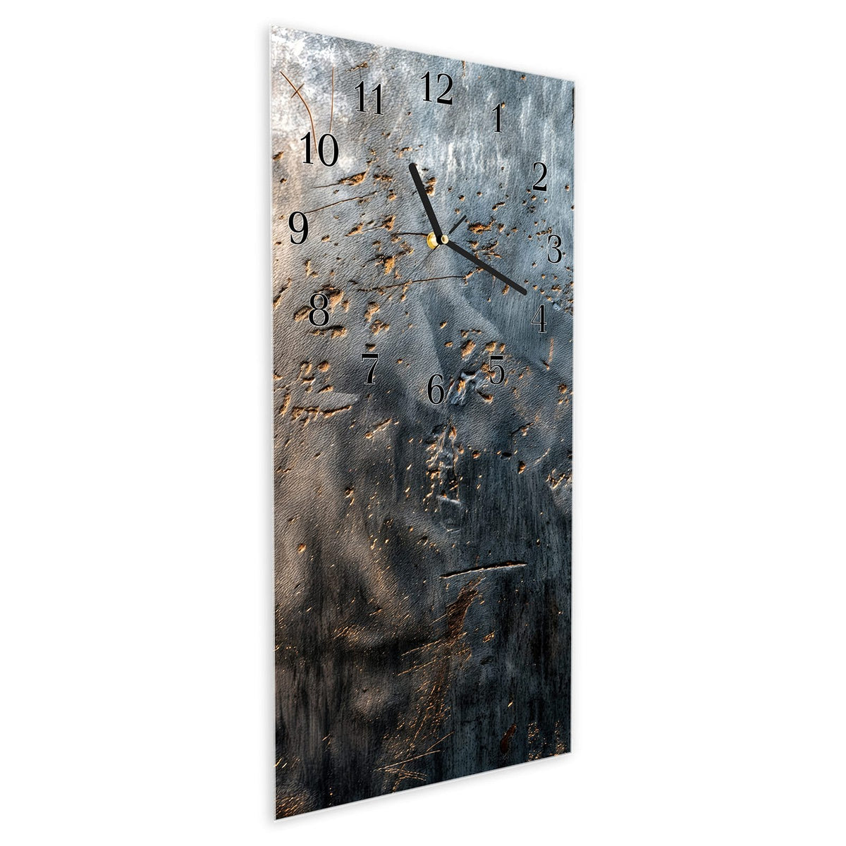 Vormontiert – mit Schwebeeffekt – Wanduhr Metalltextur aus Glas – Hochformat 30 × 60 cm