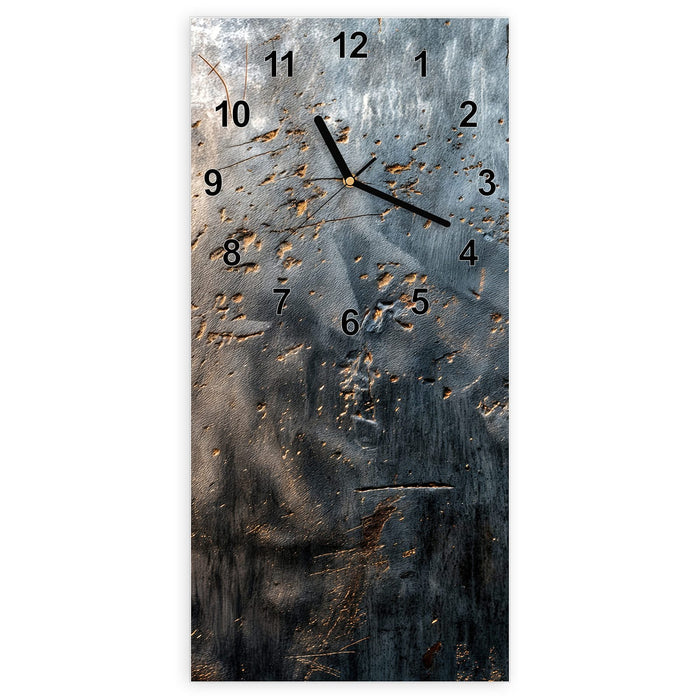 Wanduhr Metalltextur aus Glas – Hochformat 30 × 60 cm mit Ziffernblatt Modern