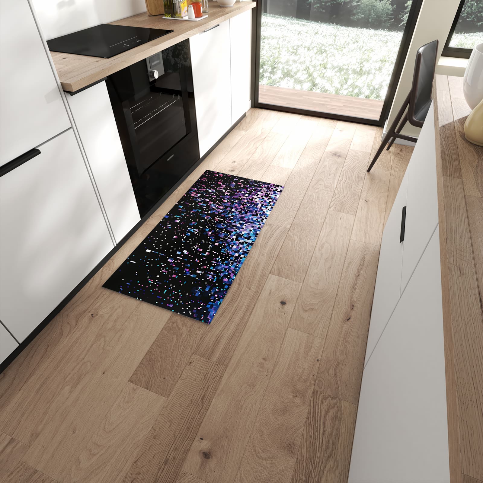 Rutschfester Küchenläufer mit Motiv Pixelmuster in moderner Küche #grösse_60 x 120 cm