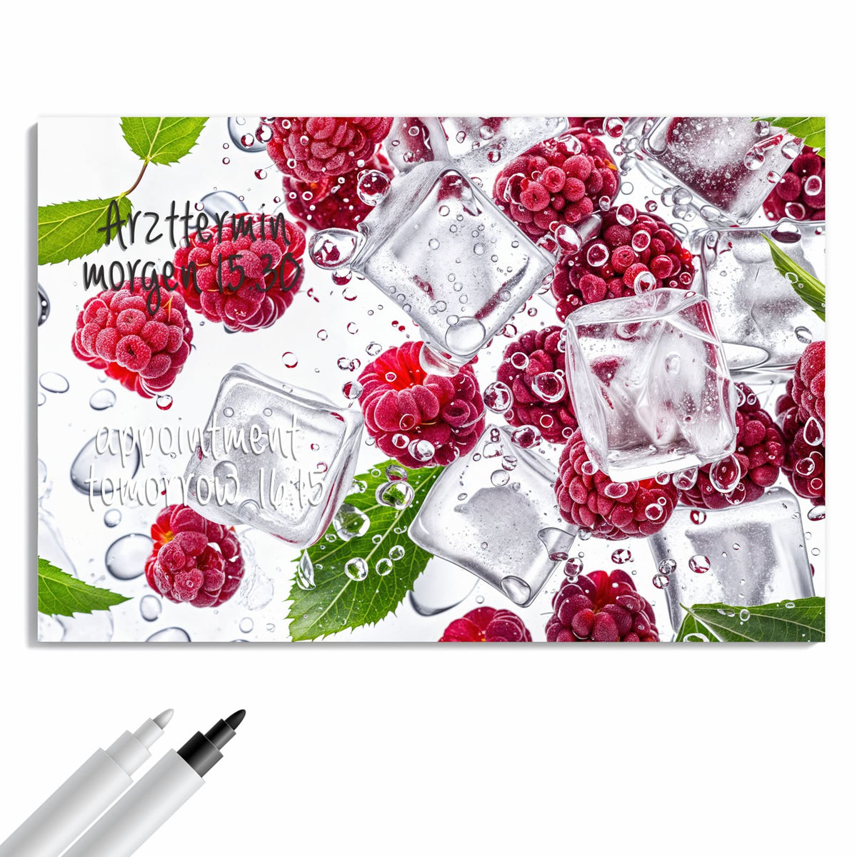 Beschreiben, abwischen, anheften – Metall Magnettafel - Himbeeren im Eis