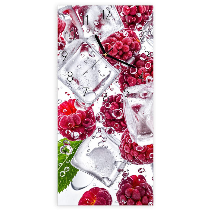 Wanduhr Himbeereis aus Glas – Hochformat 30 × 60 cm mit Ziffernblatt Elegant