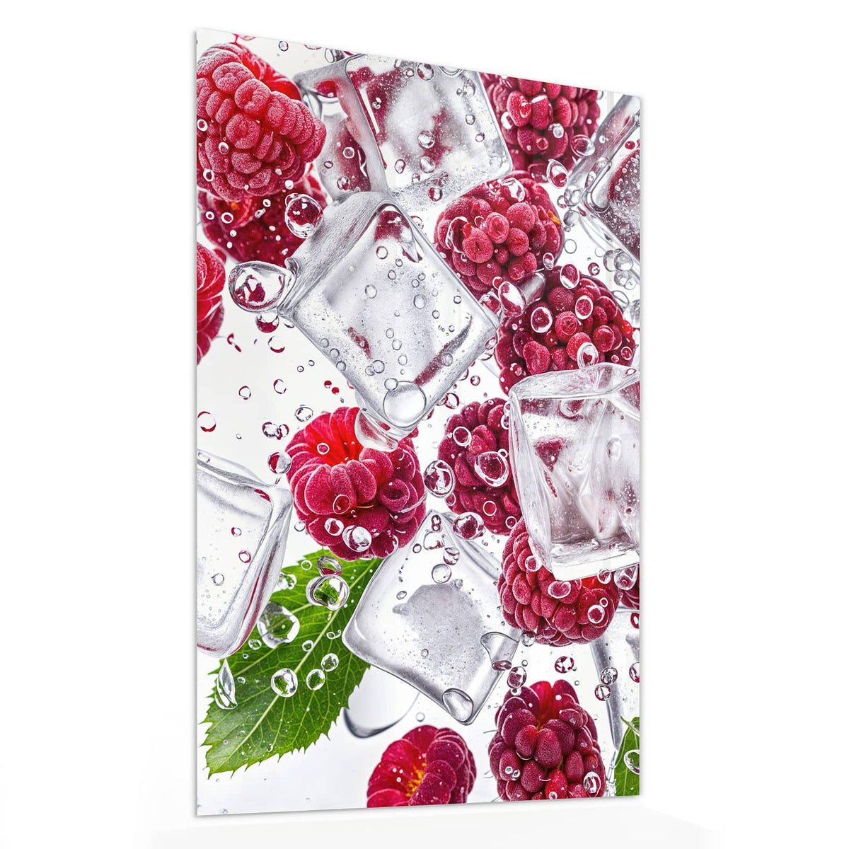 11 Größen – von 30 × 60 bis 60 × 150 cm – Wandbild - Himbeeren im Eis - Hochformat