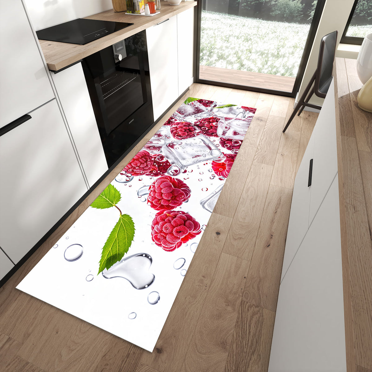 Küchenteppich mit Motiv Himbeereis für angenehme Haptik in moderner Küche