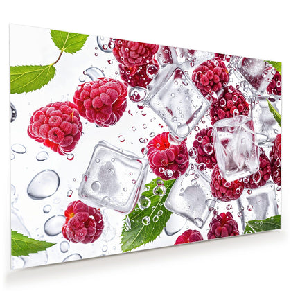 Wandbild mit dem Motiv Himbeeren im Eis