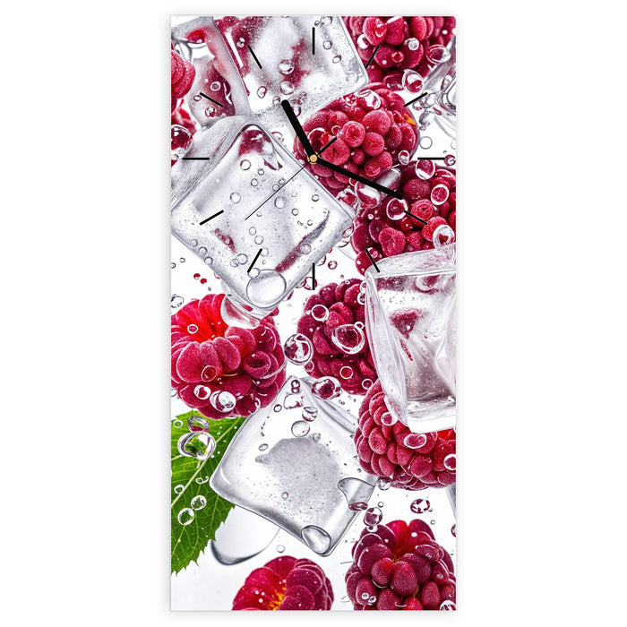 Wanduhr Himbeereis aus Glas – Hochformat 30 × 60 cm mit Ziffernblatt Linie