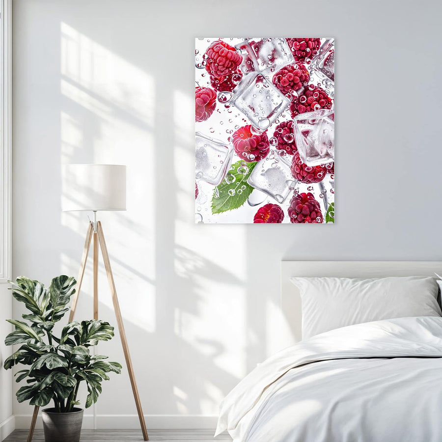 Maße Wandbild - Himbeeren im Eis - Hochformat