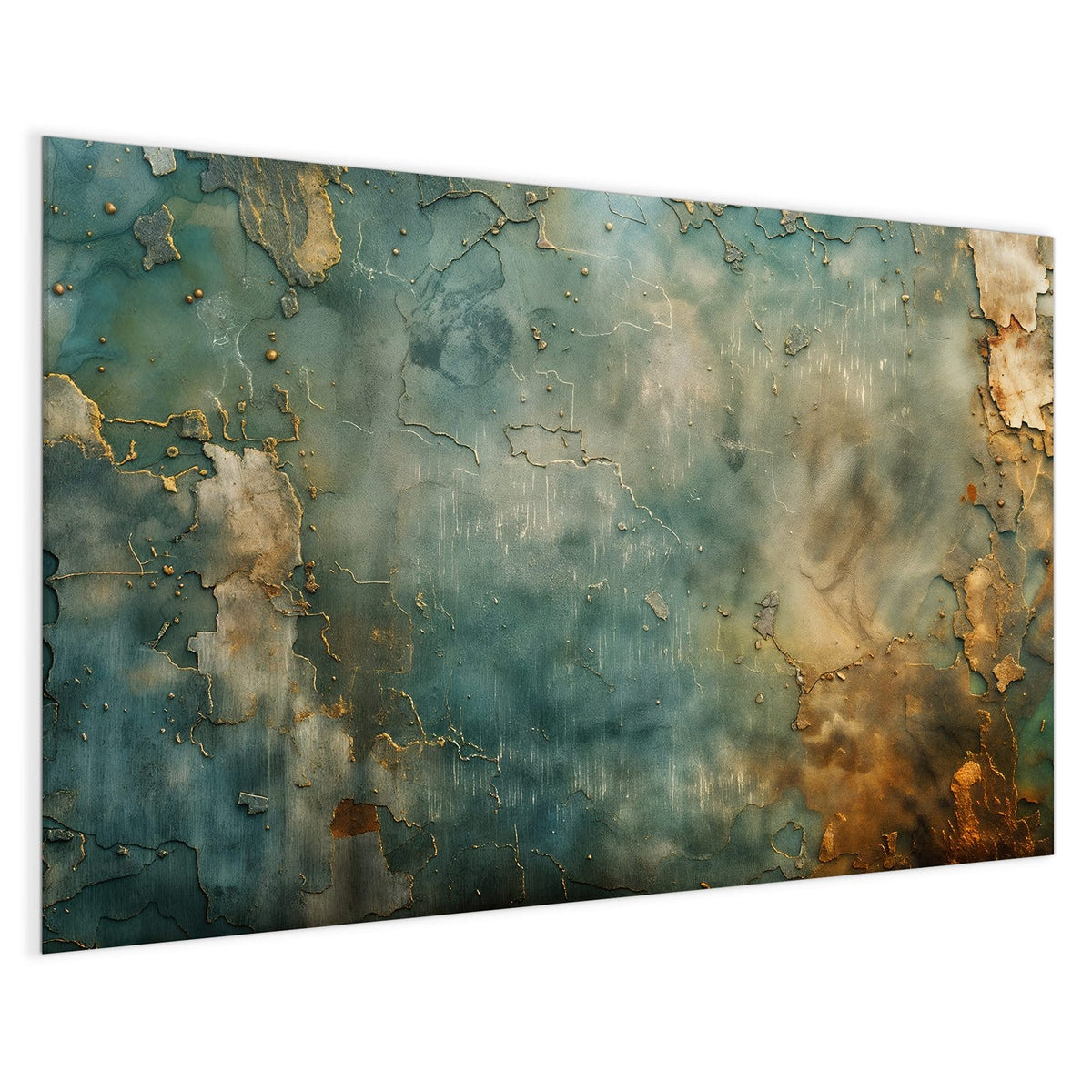 4 mm Glas statt lackiertem Blech – Magnettafel - Türkise Patina mit Gold