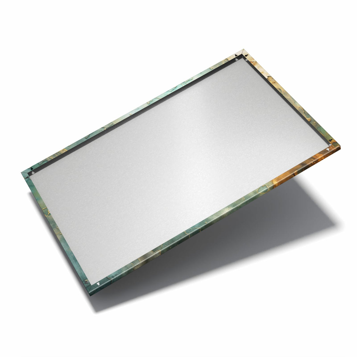 Nur 7 mm – liegt eng an der Wand – Metall Magnettafel - Türkise Patina mit Gold