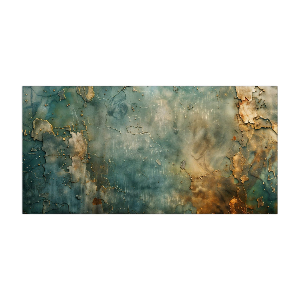 Küchenrückwand aus Glas Türkise Patina mit Gold im Hochformat, Motiv bildfüllend von vorn