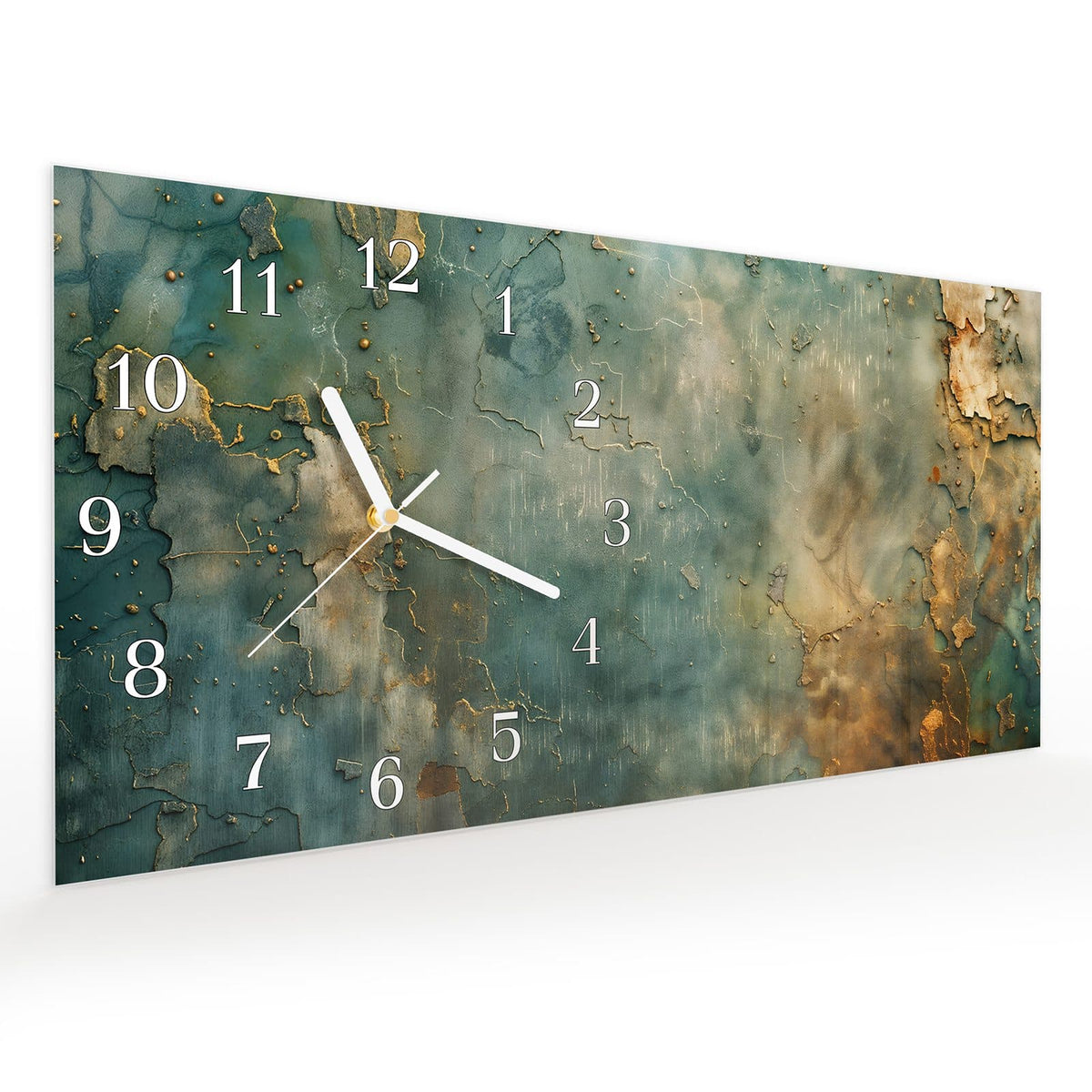 Vormontiert – mit Schwebeeffekt – Wanduhr Gealterte Wand aus Glas – Querformat 60 × 30 cm