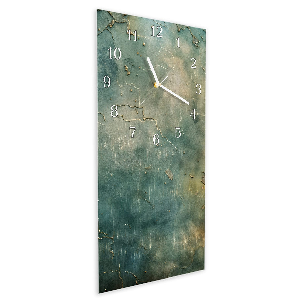 Vormontiert – mit Schwebeeffekt – Wanduhr Gealterte Wand aus Glas – Hochformat 30 × 60 cm