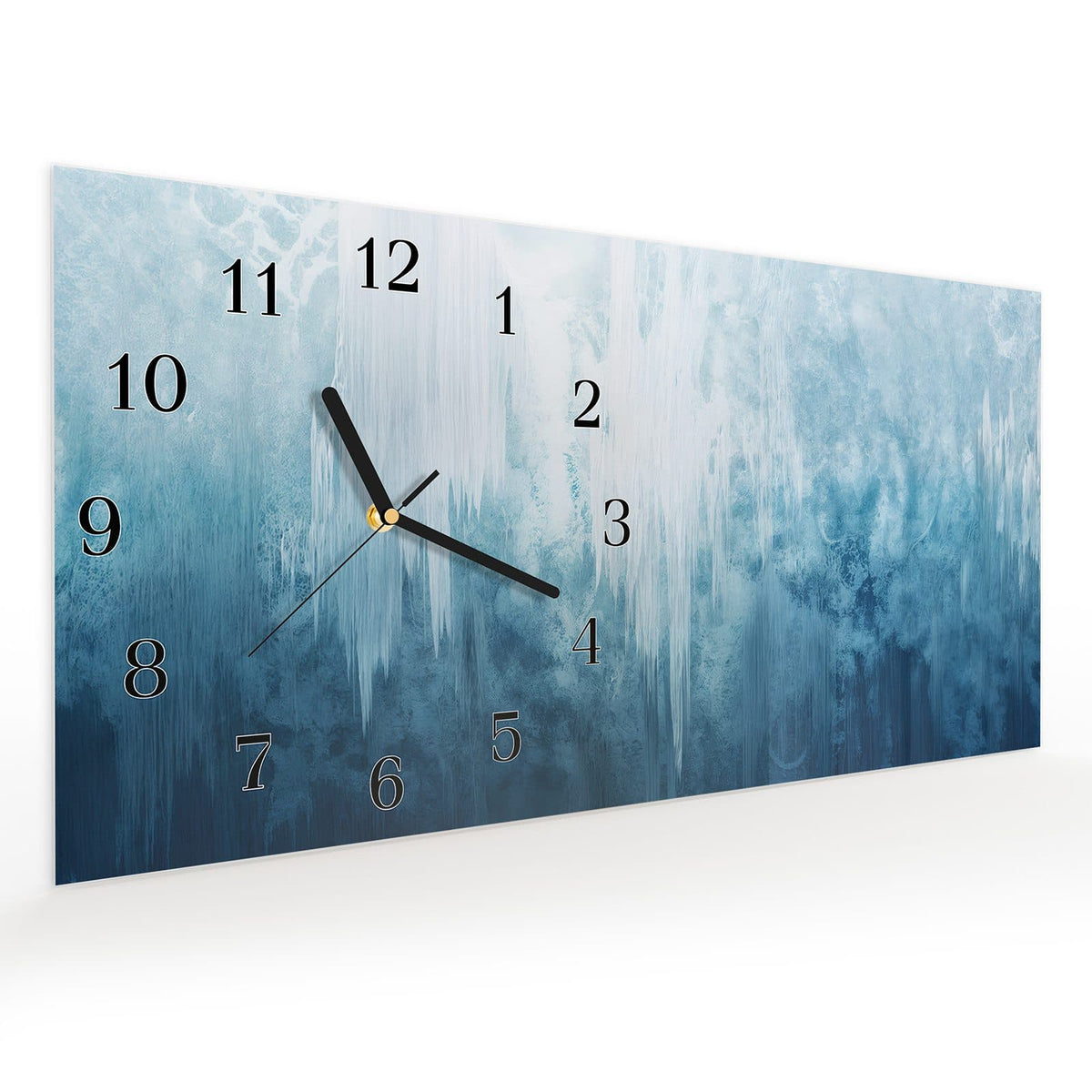 Vormontiert – mit Schwebeeffekt – Wanduhr Gefrorener Wasserfall aus Glas – Querformat 60 × 30 cm