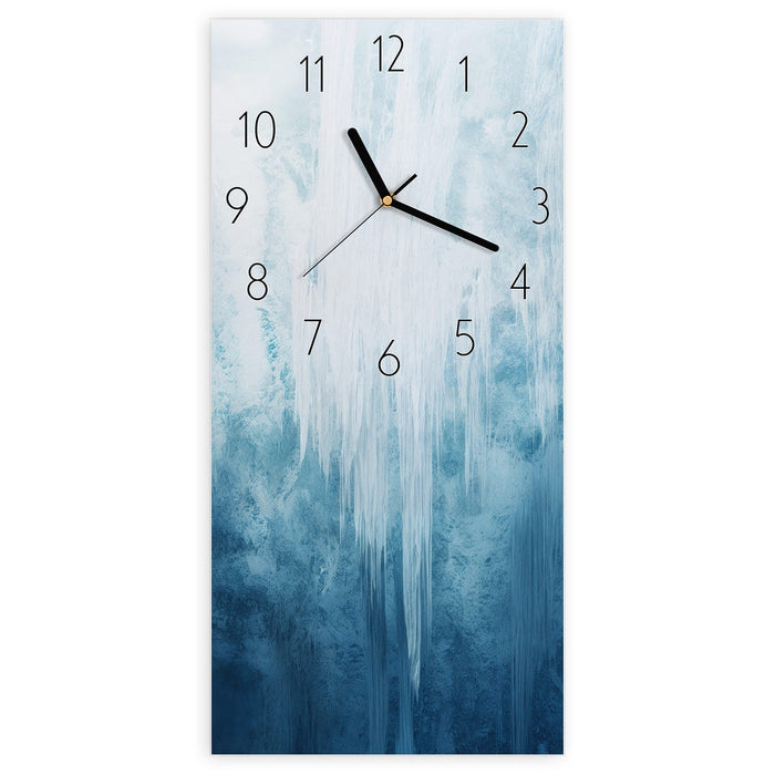 Wanduhr Gefrorener Wasserfall aus Glas – Hochformat 30 × 60 cm mit Ziffernblatt Elegant