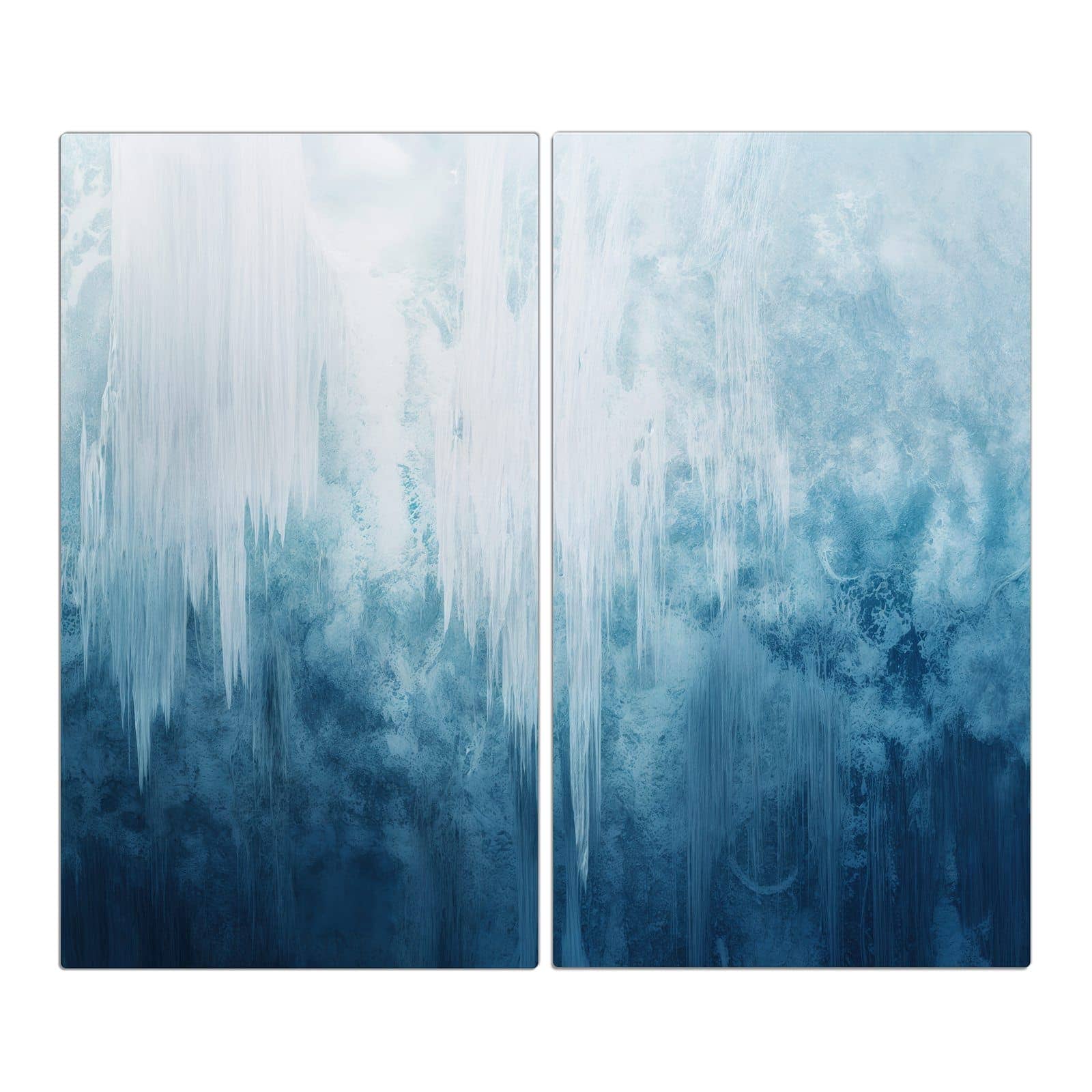 2-teilige Herdabdeckung aus Glas mit Gefrorener Wasserfall-Motiv in der Frontansicht #grösse_2-Teilig (60x52cm)