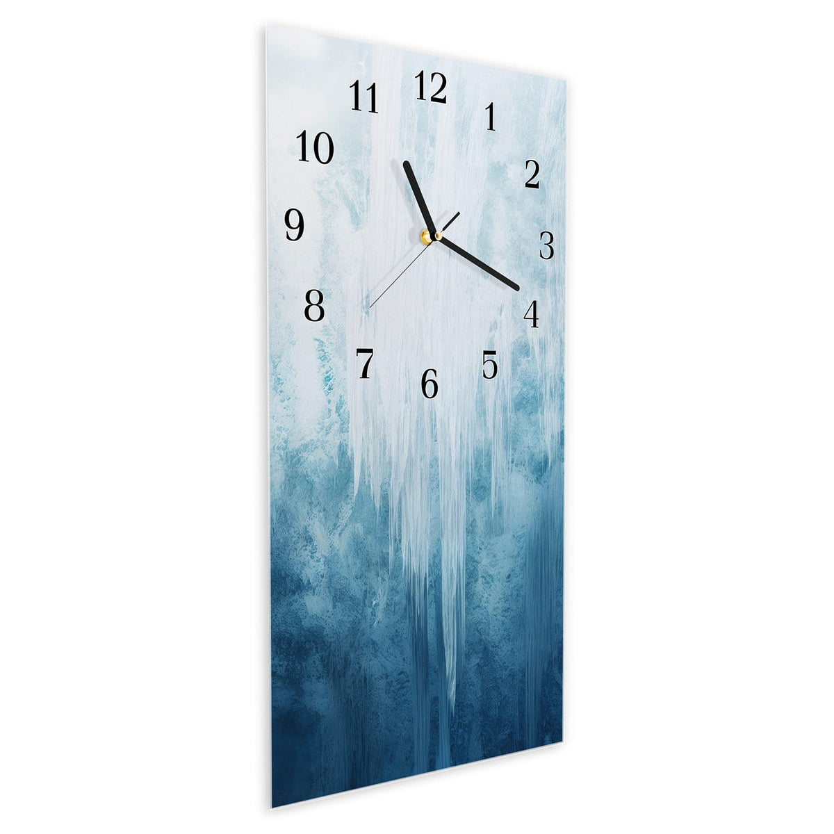 Vormontiert – mit Schwebeeffekt – Wanduhr Gefrorener Wasserfall aus Glas – Hochformat 30 × 60 cm