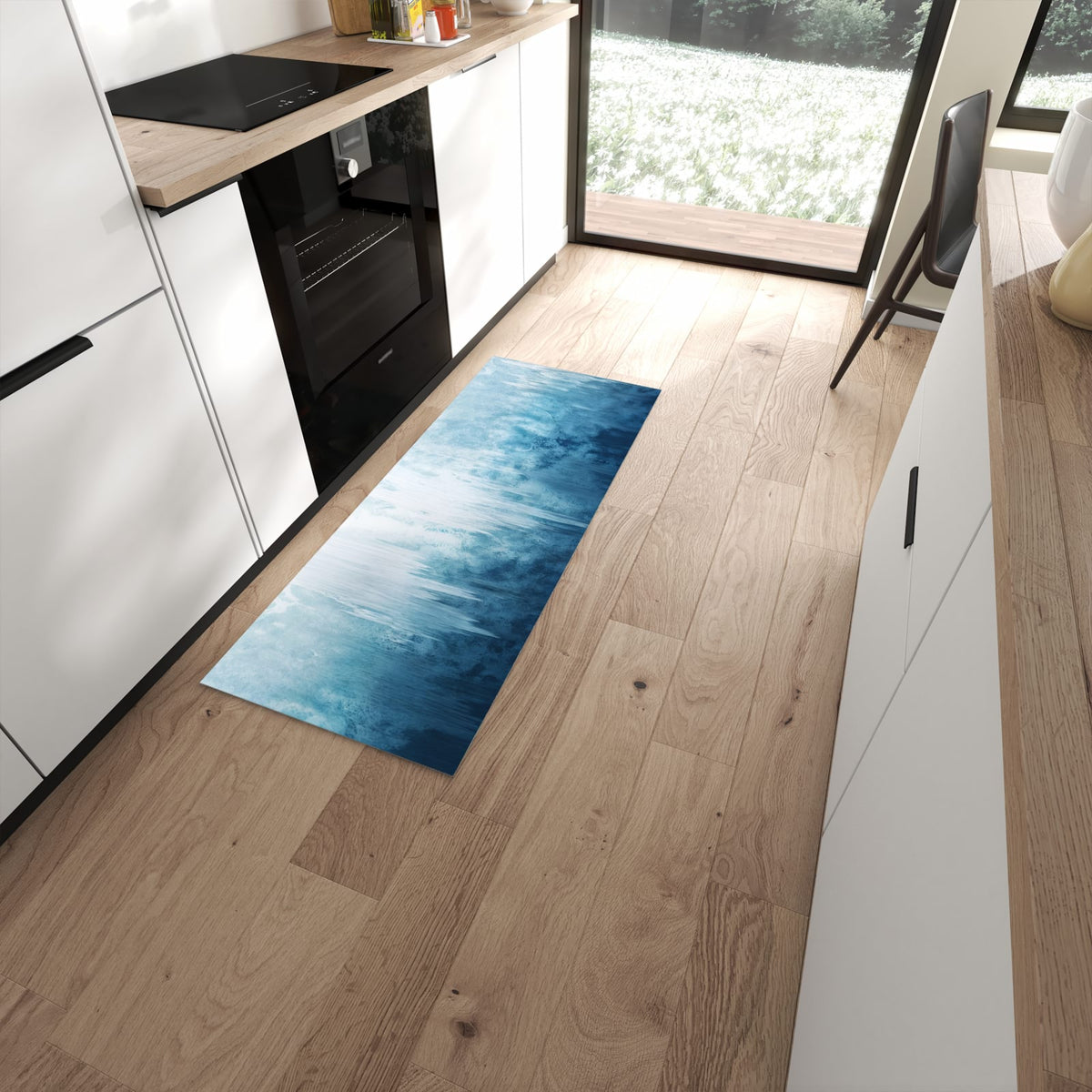Flacher Küchenteppich mit Motiv Gefrorener Wasserfall in moderner Küche #grösse_60 x 150 cm