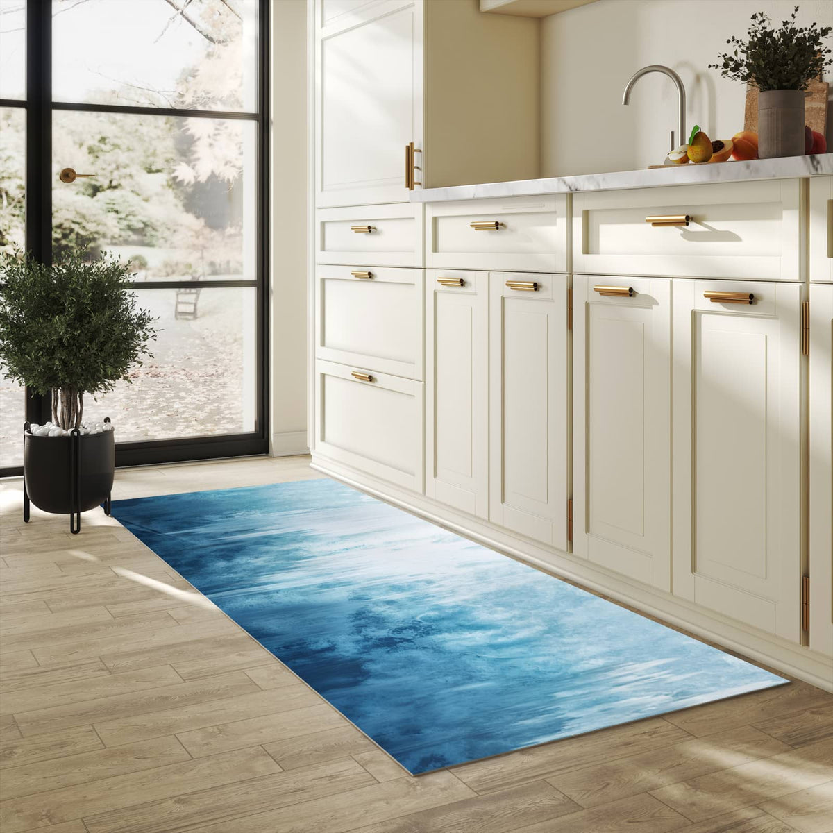 Küchenteppich mit Motiv Gefrorener Wasserfall in heller Küche für sicheres Aufbewahren