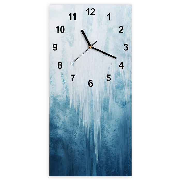 Wanduhr Gefrorener Wasserfall aus Glas – Hochformat 30 × 60 cm mit Ziffernblatt Modern