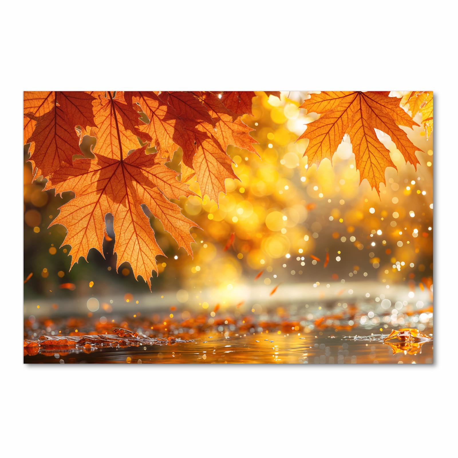 Farbbeständiger abwaschbarer Küchenläufer mit Motiv Sanfte Herbstblätter in Frontansicht