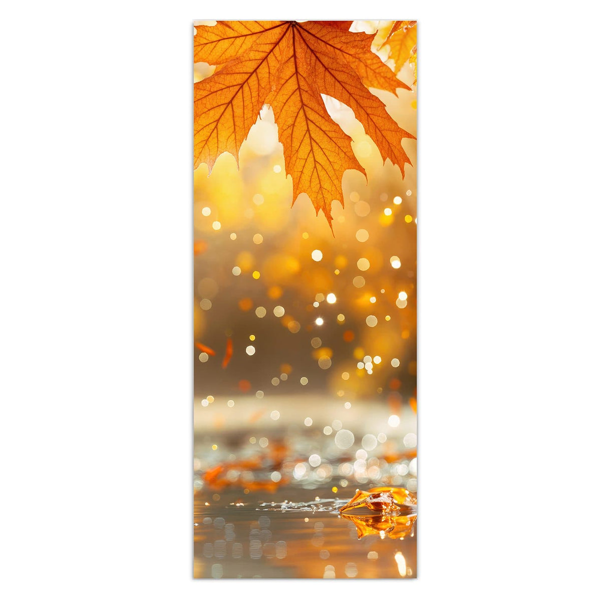 Wandbild - Orange Ahornblätter - Hochformat – Orangerote Ahornblätter vor Gold