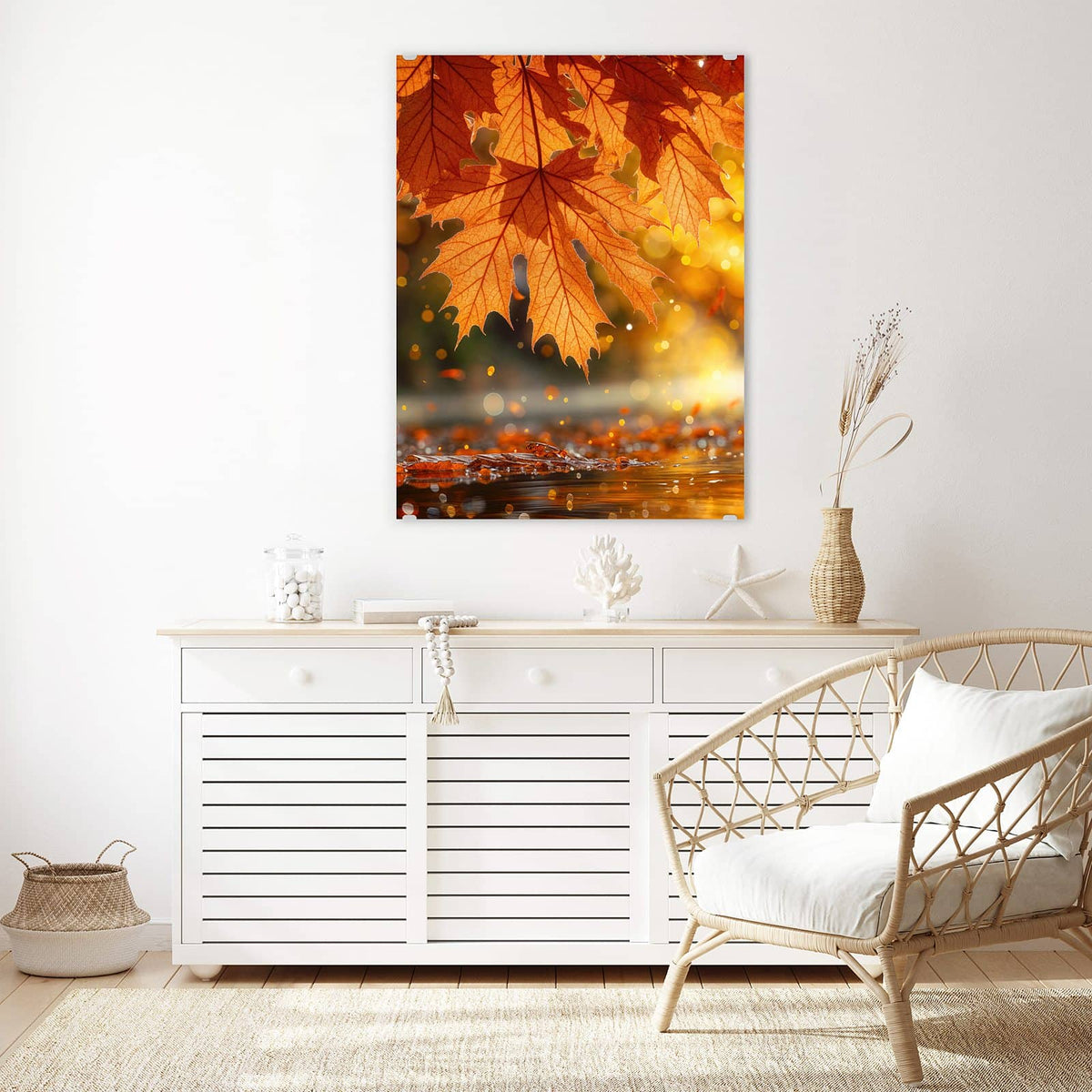 Aufhängung liegt bei – Motiv später wechselbar – Wandbild - Orange Ahornblätter - Hochformat