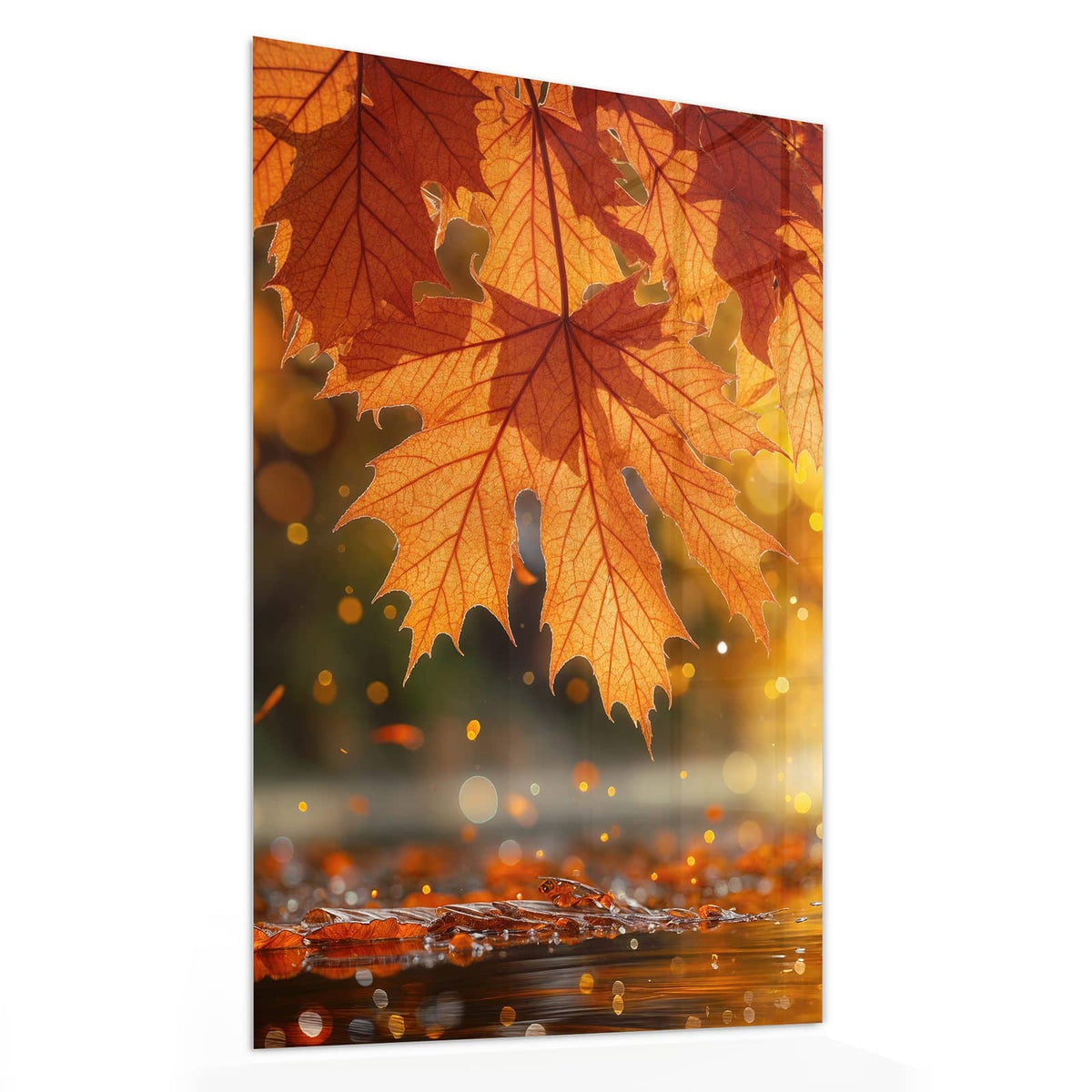 11 Größen – von 30 × 60 bis 60 × 150 cm – Wandbild - Orange Ahornblätter - Hochformat