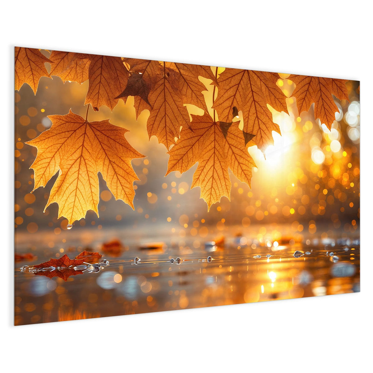 4 mm Glas statt lackiertem Blech – Magnettafel - Ahornlaub über Wasser