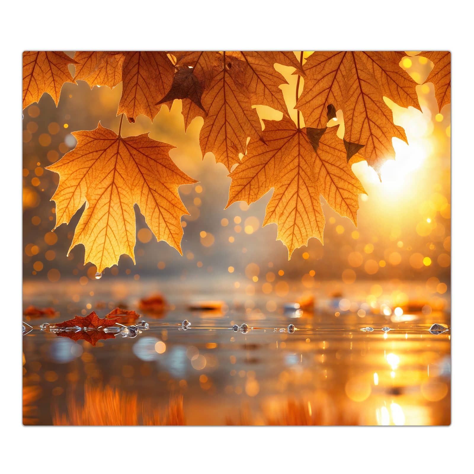 1-teilige Ceranfeld Abdeckplatten mit Goldene Herbstblätter-Motiv in der Frontansicht #grösse_1-Teilig (60x52cm)