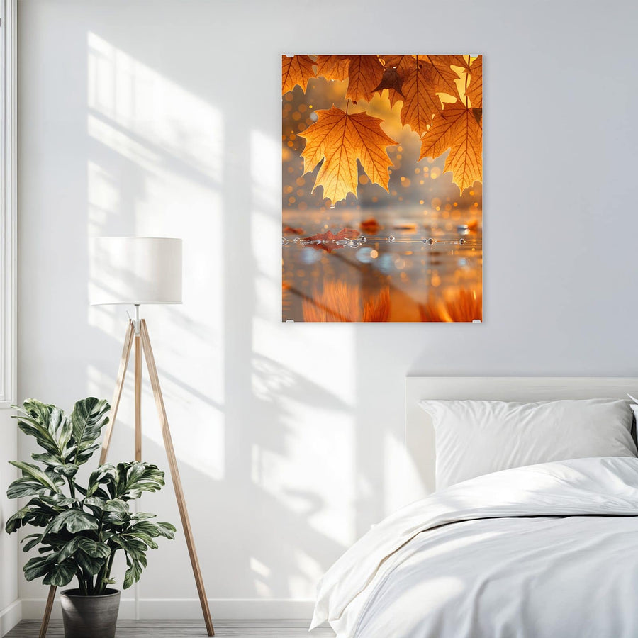 Maße Wandbild - Ahornlaub über Wasser - Hochformat