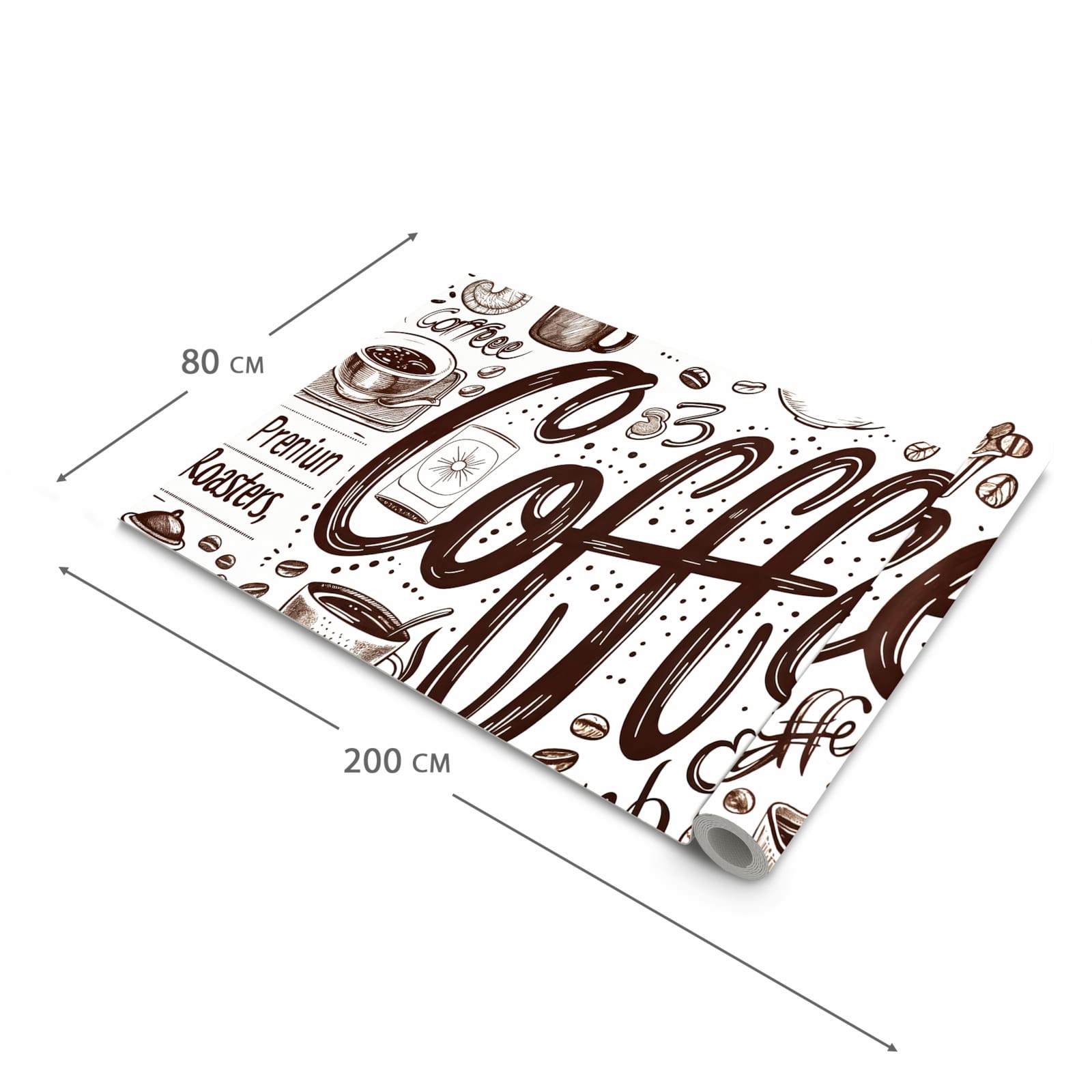 Farbbeständiger waschbarer Teppich Esstisch mit Motiv Kaffee Illustration in der Grösse 60x150 cm