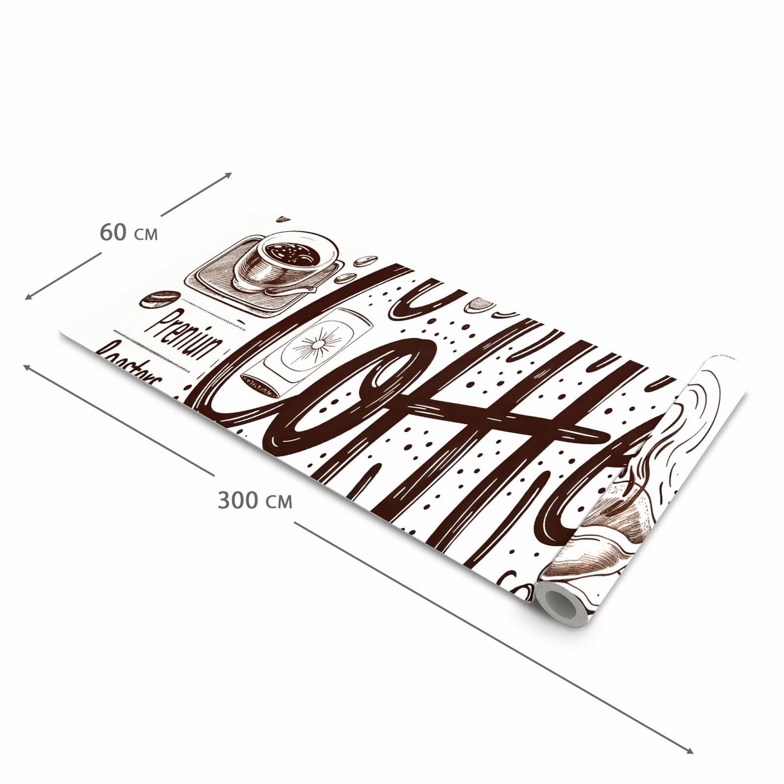 Dünner waschbarer Küchenteppich mit Motiv Kaffee Illustration in der Grösse 60x150 cm