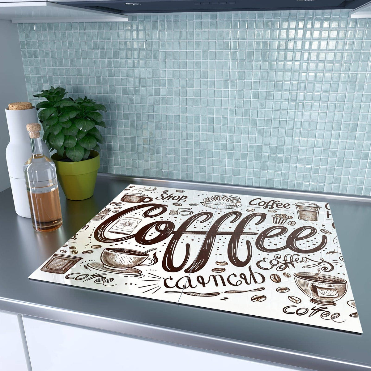 Herdabdeckplatte Handgezeichneter Kaffee – Handgezeichnete Kaffeetassen und Bohnen
