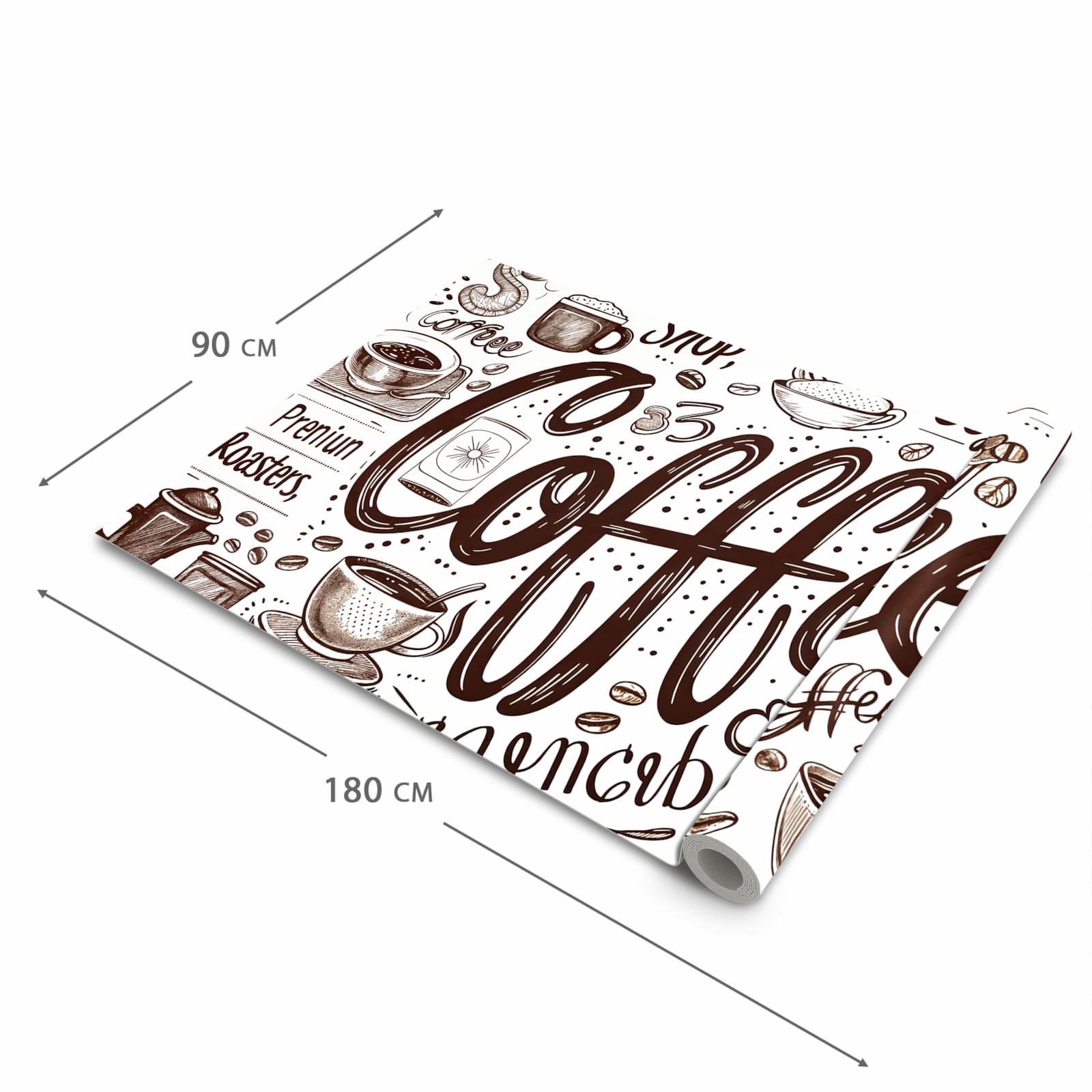 Geräuschdämpfender Küchenteppich mit Motiv Kaffee Illustration in der Grösse 60x150 cm