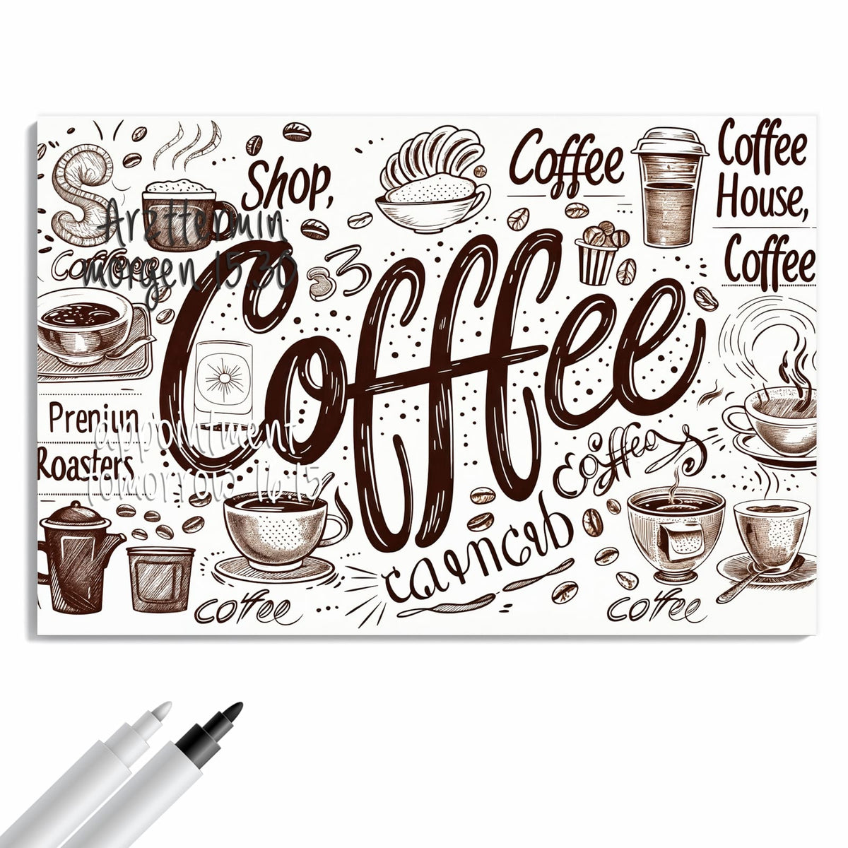 Beschreiben, abwischen, anheften – Metall Magnettafel - Handgezeichneter Kaffee