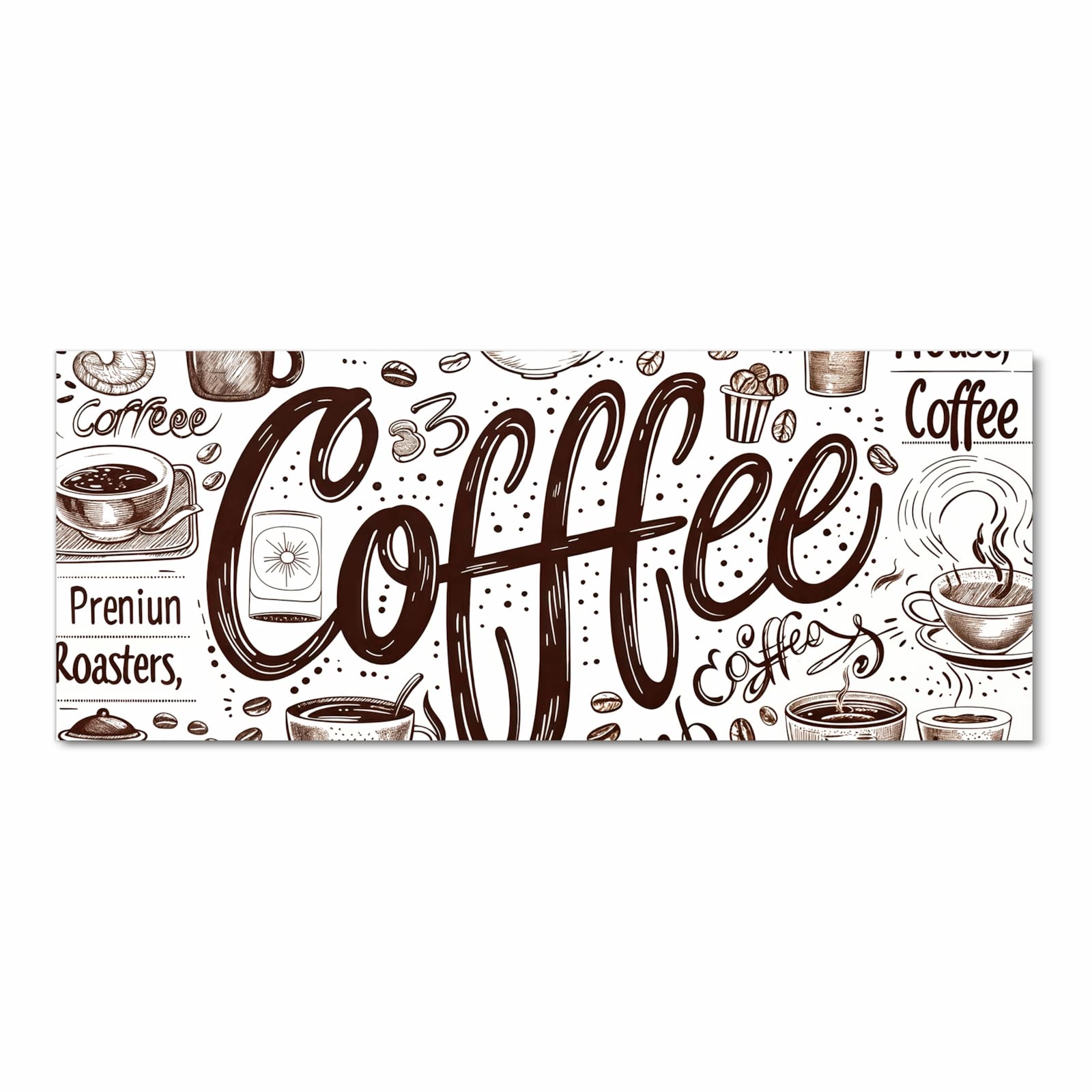 Waschbarer Küchenteppich mit Motiv Kaffee Illustration in Frontansicht für einfache Reinigung