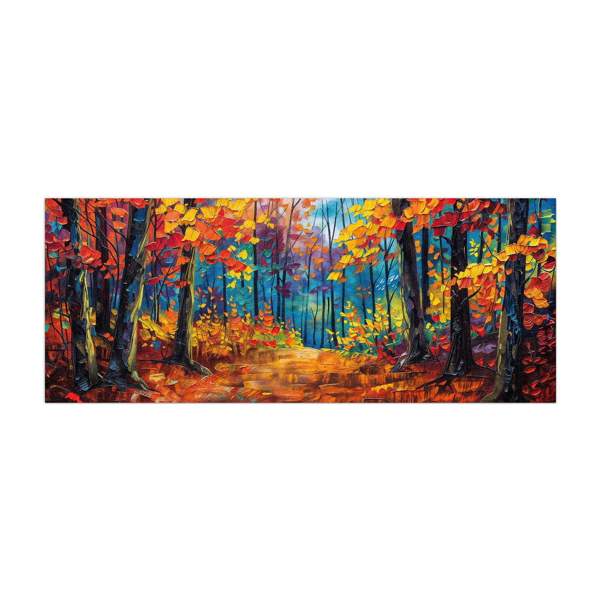 Küchenrückwand aus Glas Gemalter Herbstwald im Hochformat, Motiv bildfüllend von vorn