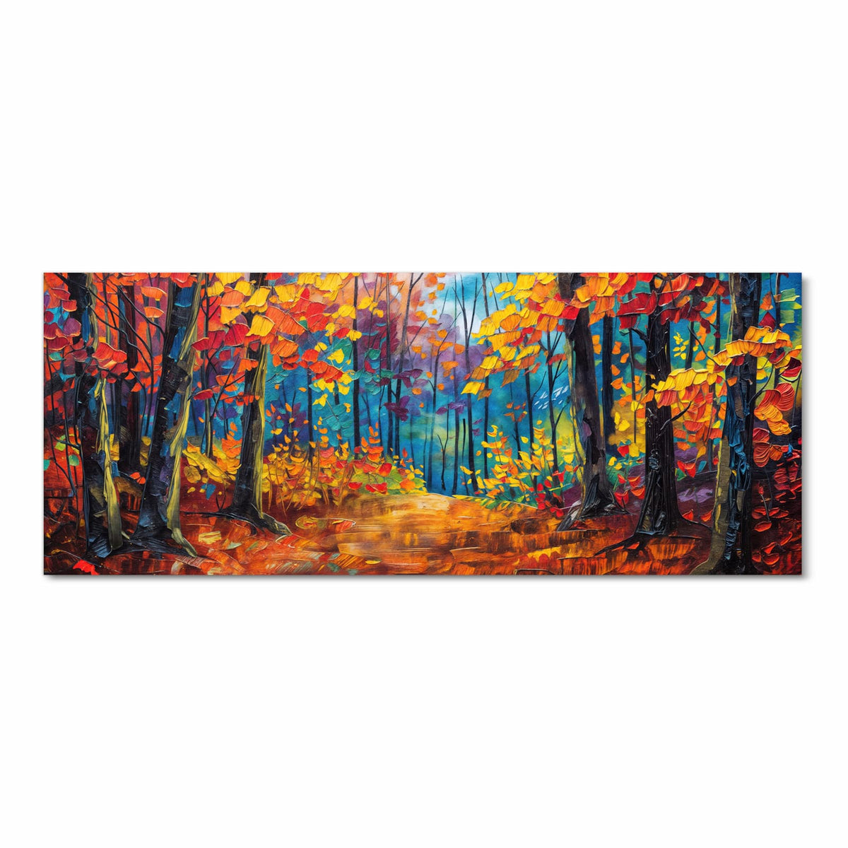 Bodenschonender Küchenteppich mit Motiv Herbstwald Pfad in Frontansicht