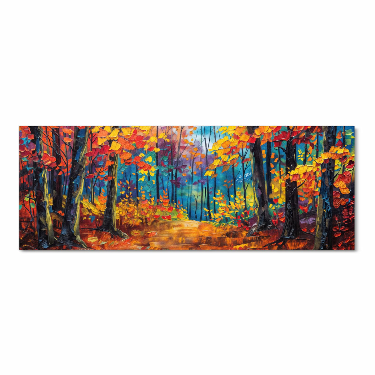 Komfortabler Küchenläufer mit Motiv Herbstwald Pfad in Frontansicht
