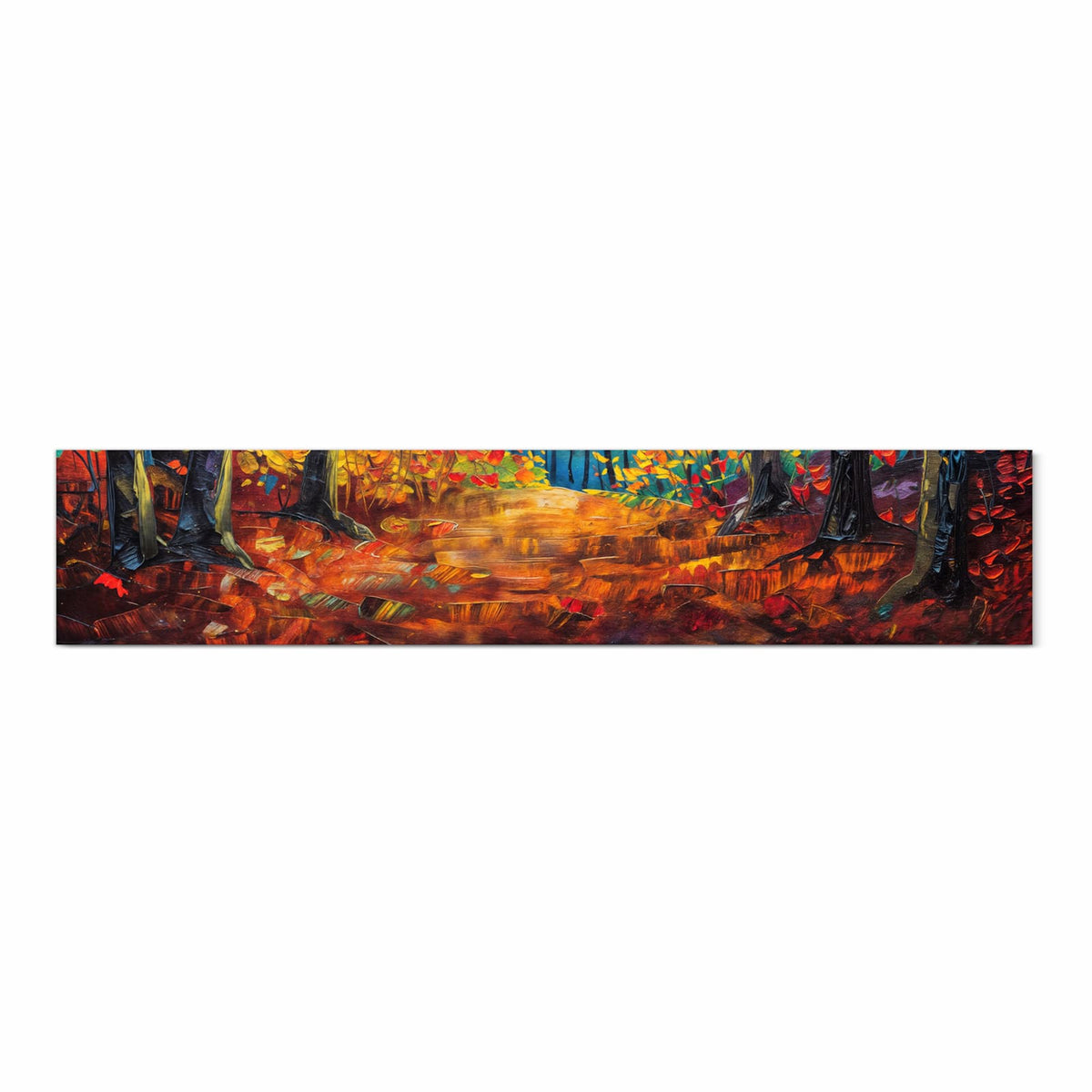 Formstabiler Küchenteppich mit Motiv Herbstwald Pfad in Frontansicht