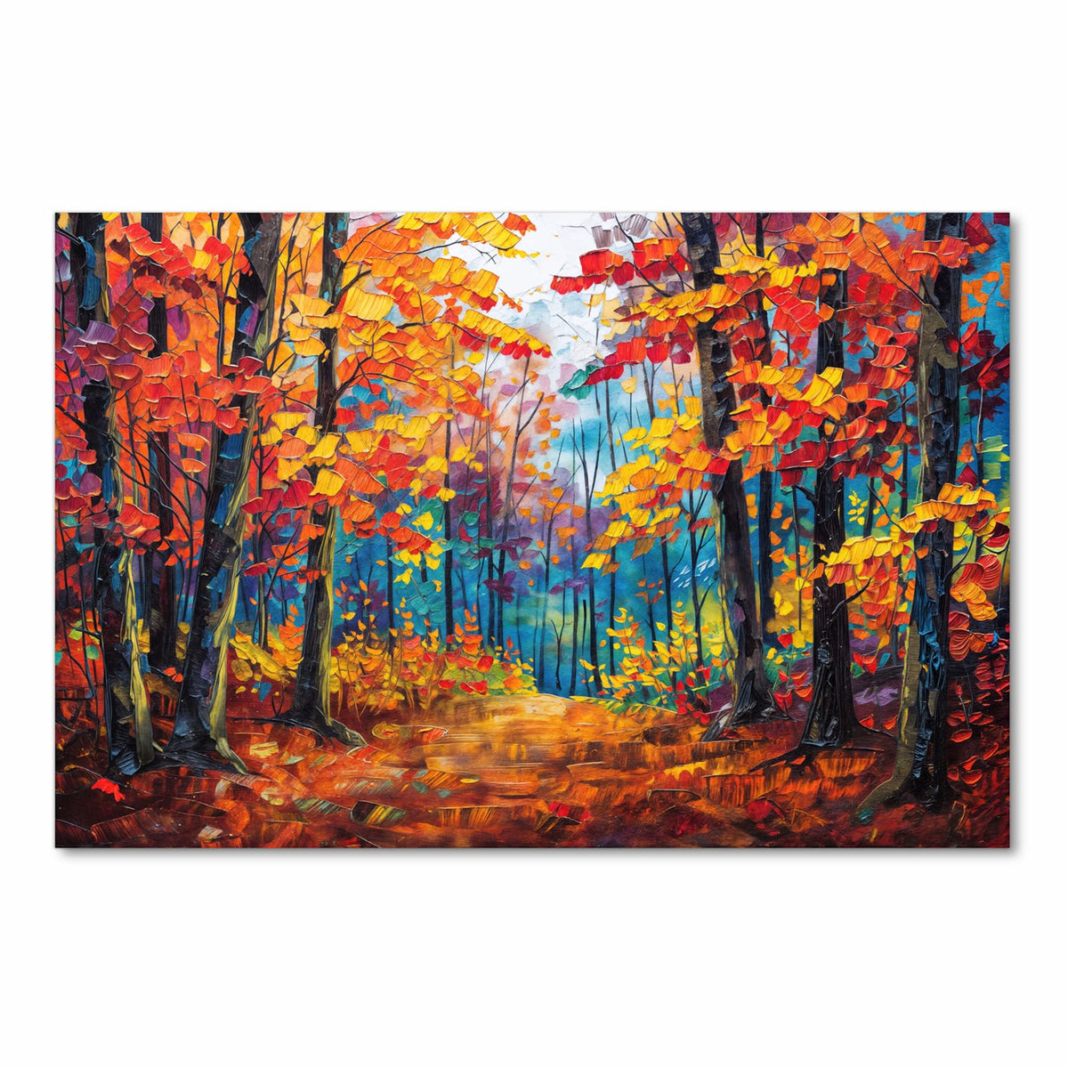 Küchenteppich mit Motiv Herbstwald Pfad in Frontansicht für sichere Aufbewahrung